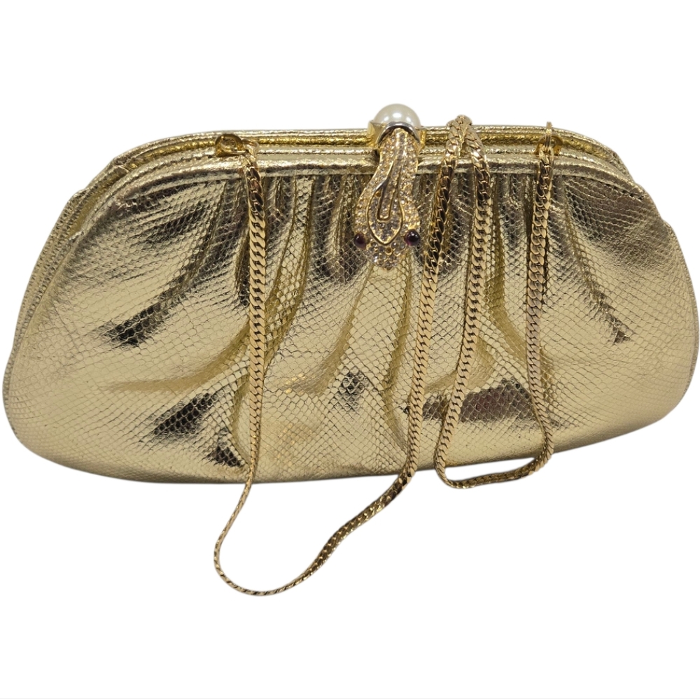 Vintage‎ ASHREL Gold Leather Chain Shoulder Bag Clutch